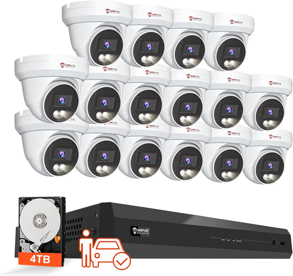 Anpviz 4K 16CH PoE Security Camera System, 16pcs Wired 8MP PoE IP Cameras Outdoor with Person Vehicle Detection, Smart Color Night Vision, 8MP/4K 16 Channel NVR with 4TB HDD for Businesses (U Series)