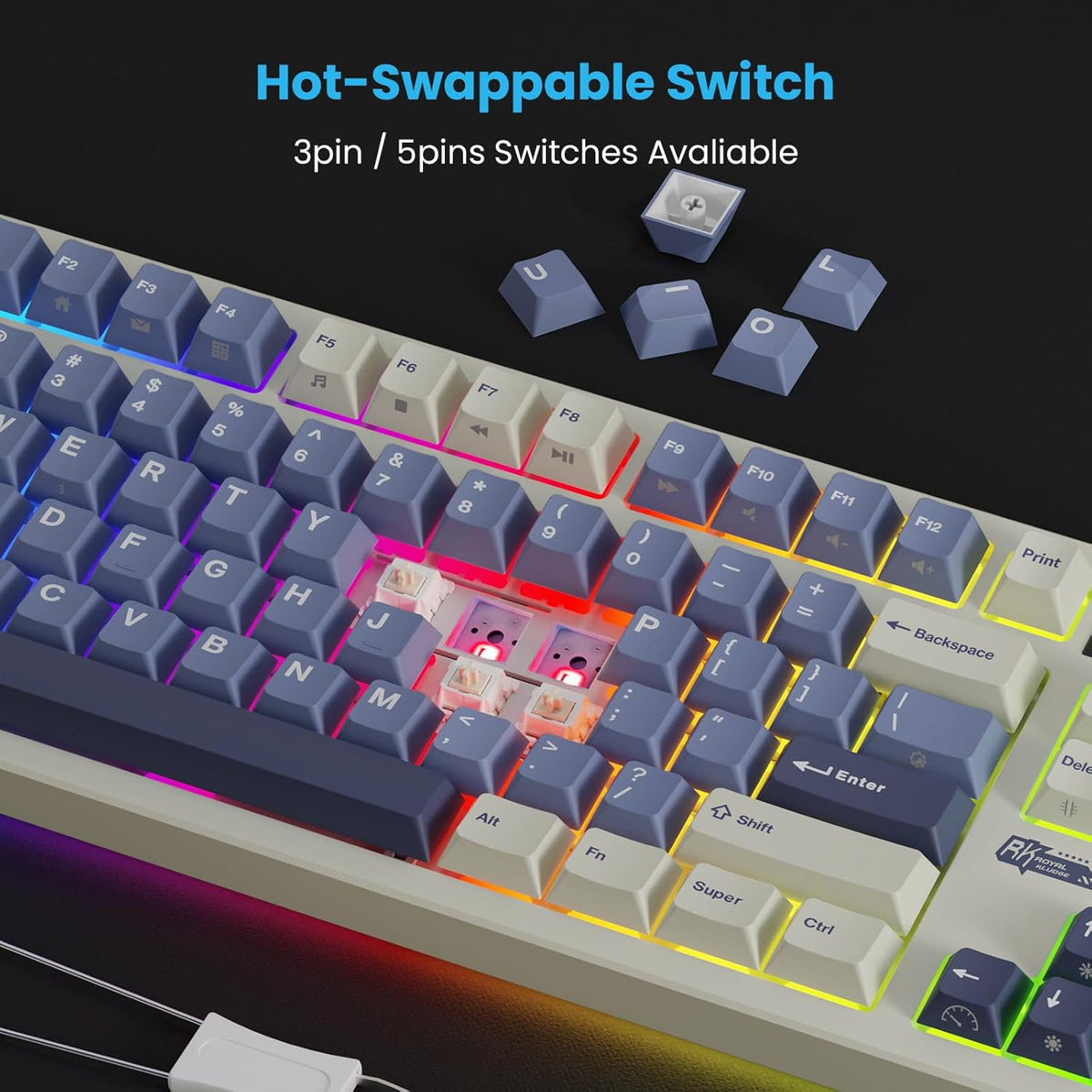 RK ROYAL KLUDGE S85 Wireless Mechanical Keyboard with Display & Knob, TKL Hot-Swappable Custom Programmable Macro Keyboard, 7200mAh Battery