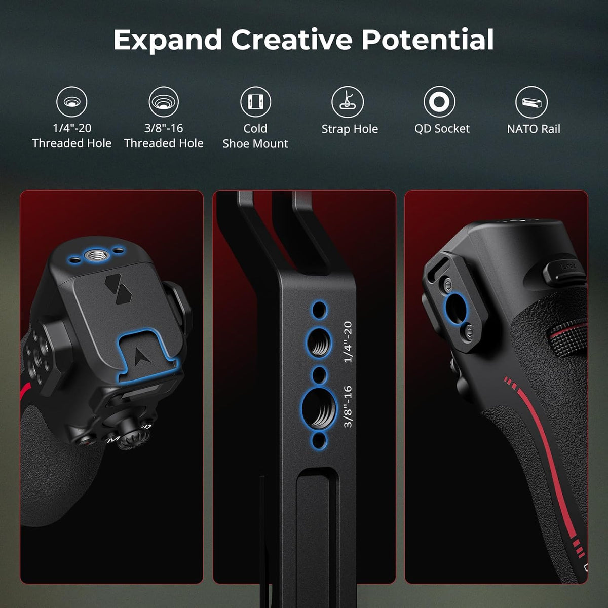 SMALLRIG Handle with Follow Focus for DJI RS 2 / RS 3 Pro/RS 4 / RS 4 Pro Gimbal Stabilizer, Handle with 1/4"-20 locating Holes and a Cold Shoe Mount, Max Load 4.4lb