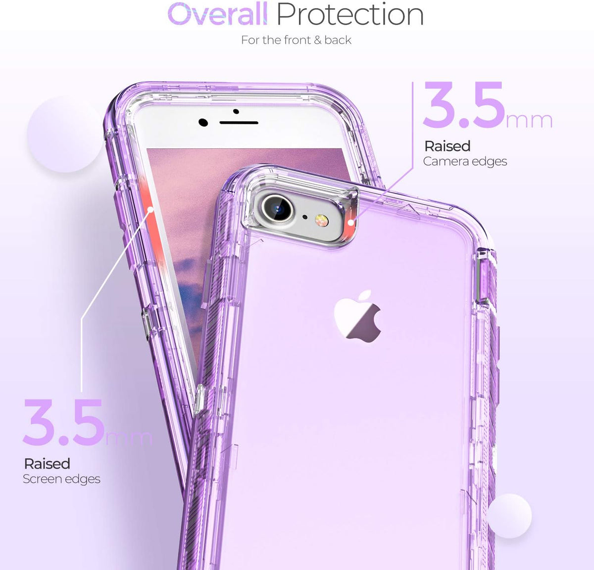 ORIbox iPhone 7/8/SE 2022 Case, Crystal Purple, Heavy Duty Shockproof Clear Case with Camera Protector