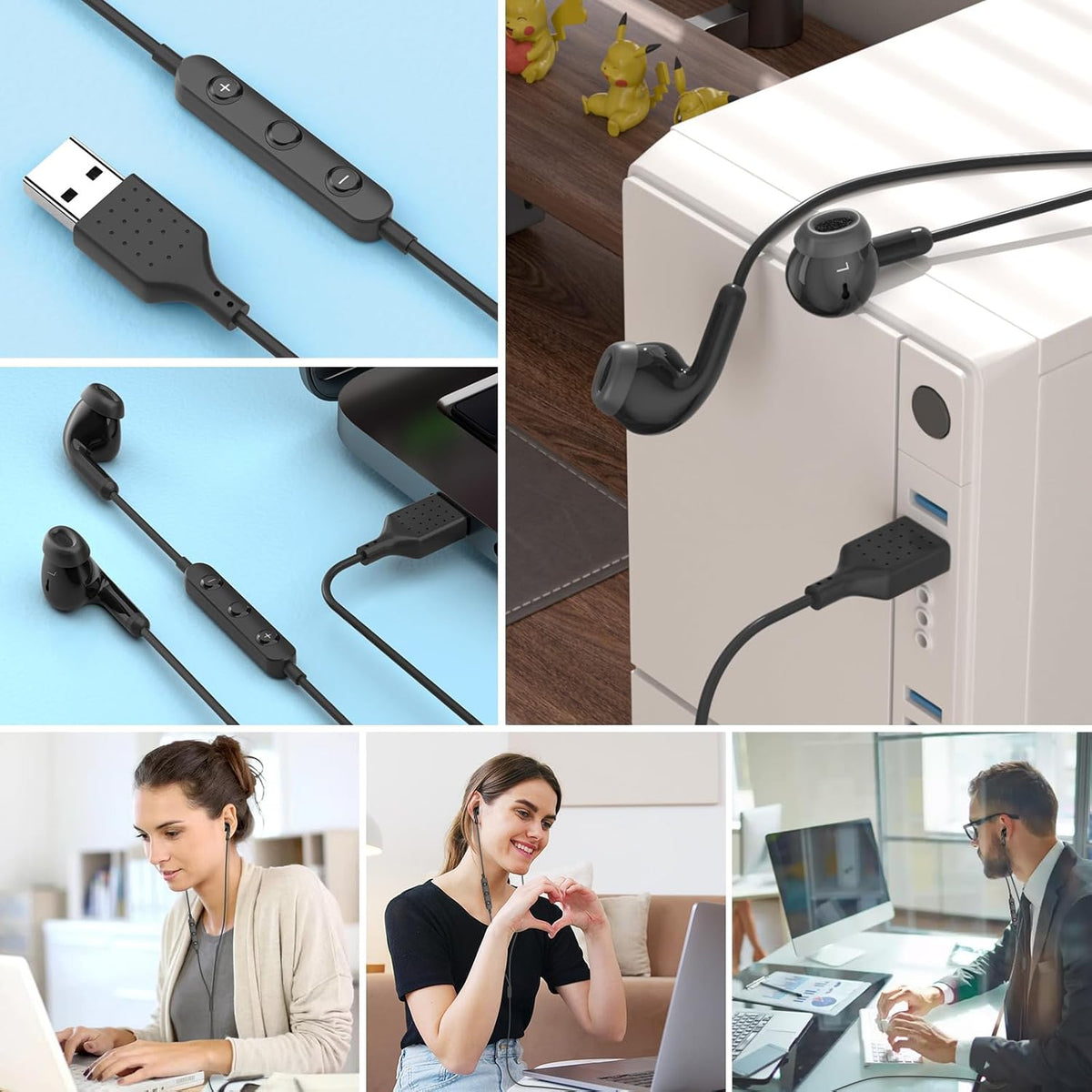 Headset USB Earbuds for PC,Headphones with Microphone for Computer,Wired USB with Mic Audio Control Noise Isolating