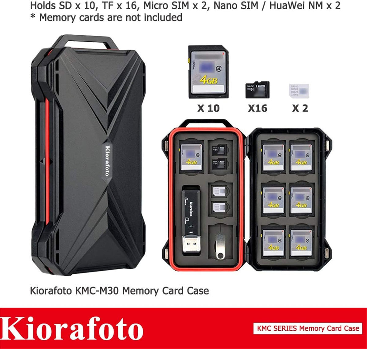 Memory Card Reader + 10 SD + 16 TF + 4 SIM, Magnetic Closure Memory Card Case Holder Organizer