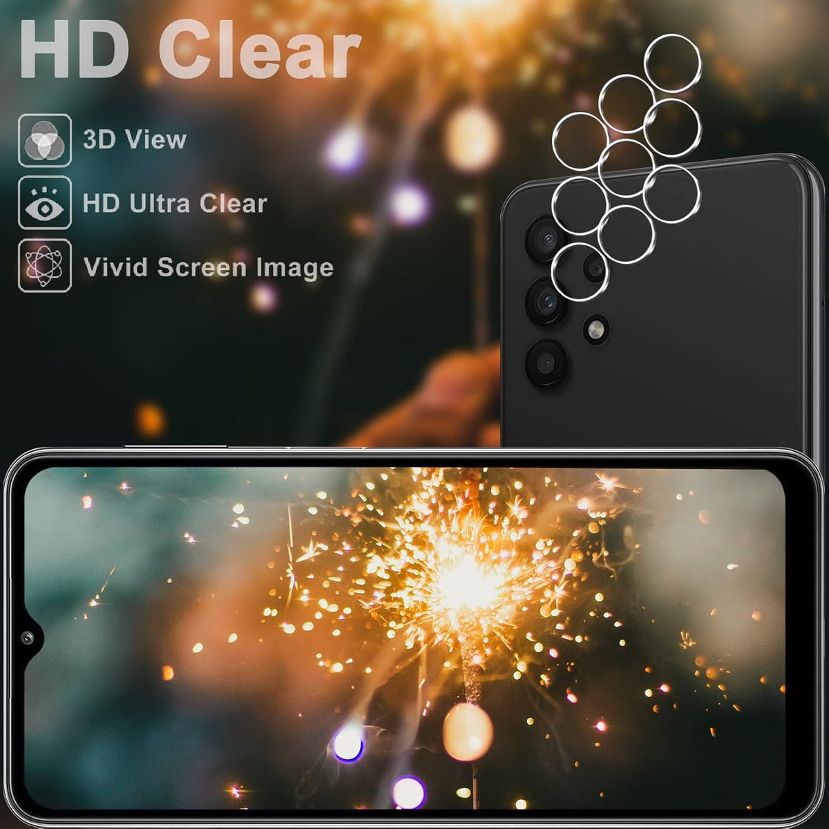 [3+3 Pack] Screen Protector + Camera Lens Protector for Galaxy A32 5G, 9H Hardness Tempered Glass, Scratch Resistant,