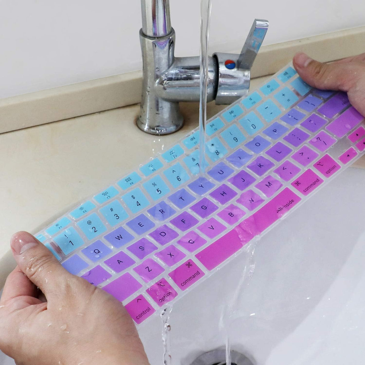 Allinside Silicone Keyboard Cover for New MacBook Air 13 inch A2179 Released in 2020 with Touch ID and Retina Display US Version, Ombre Blue Pink