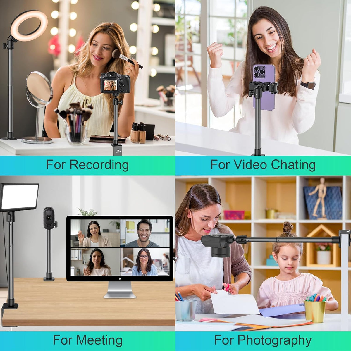 ailight Webcam Stand for Desk, Adjustable Camera Desk Stand Webcam Mount for Obsbot GoPro Anker insta Logitech Webcam C922 C930e C920S C920 C615 C960 C920x with 1/4" Thread