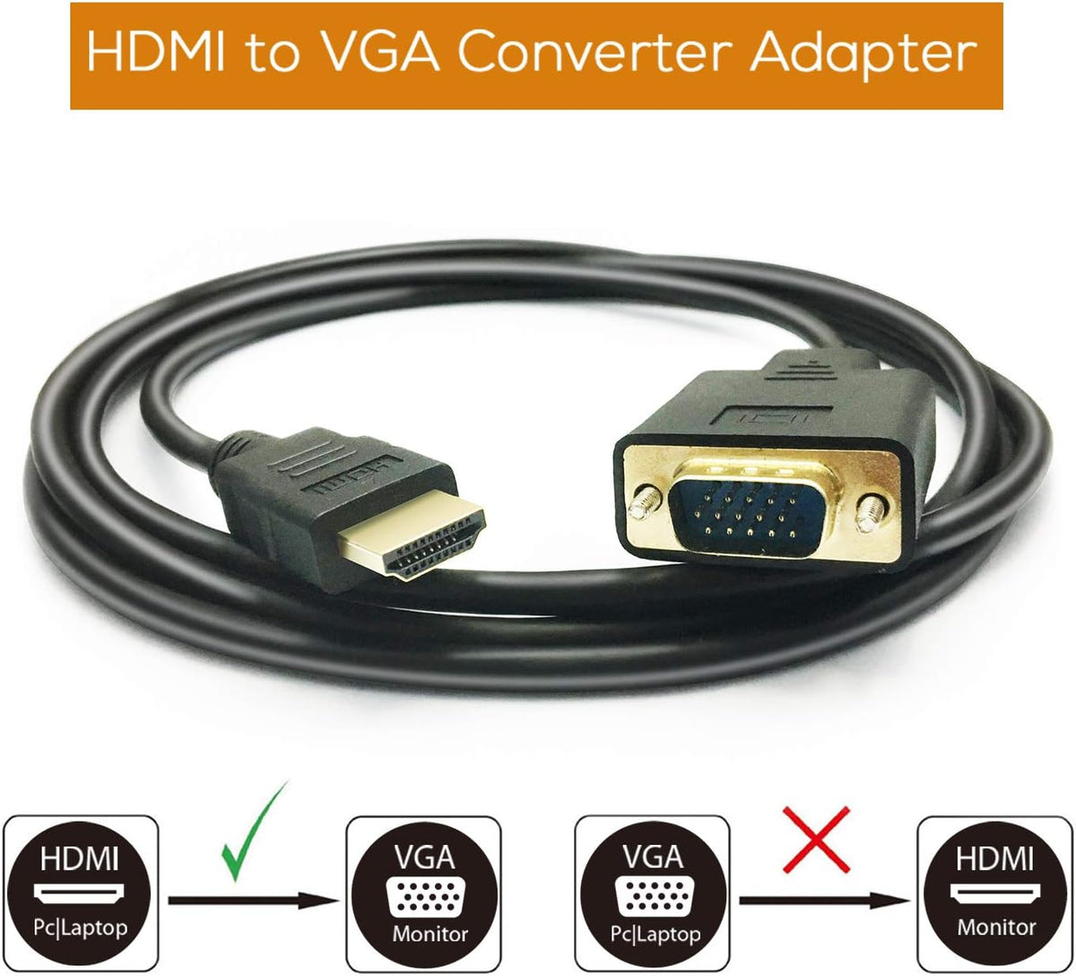 HDMI to VGA Cable, 1080P HDMI Male to VGA Male M/M Video Converter Cord vga Adapter Compatible with hdmi Desktop, Laptop, DVD to 15 Pin D-SUB HDTV Monitor Projector (2Pack)