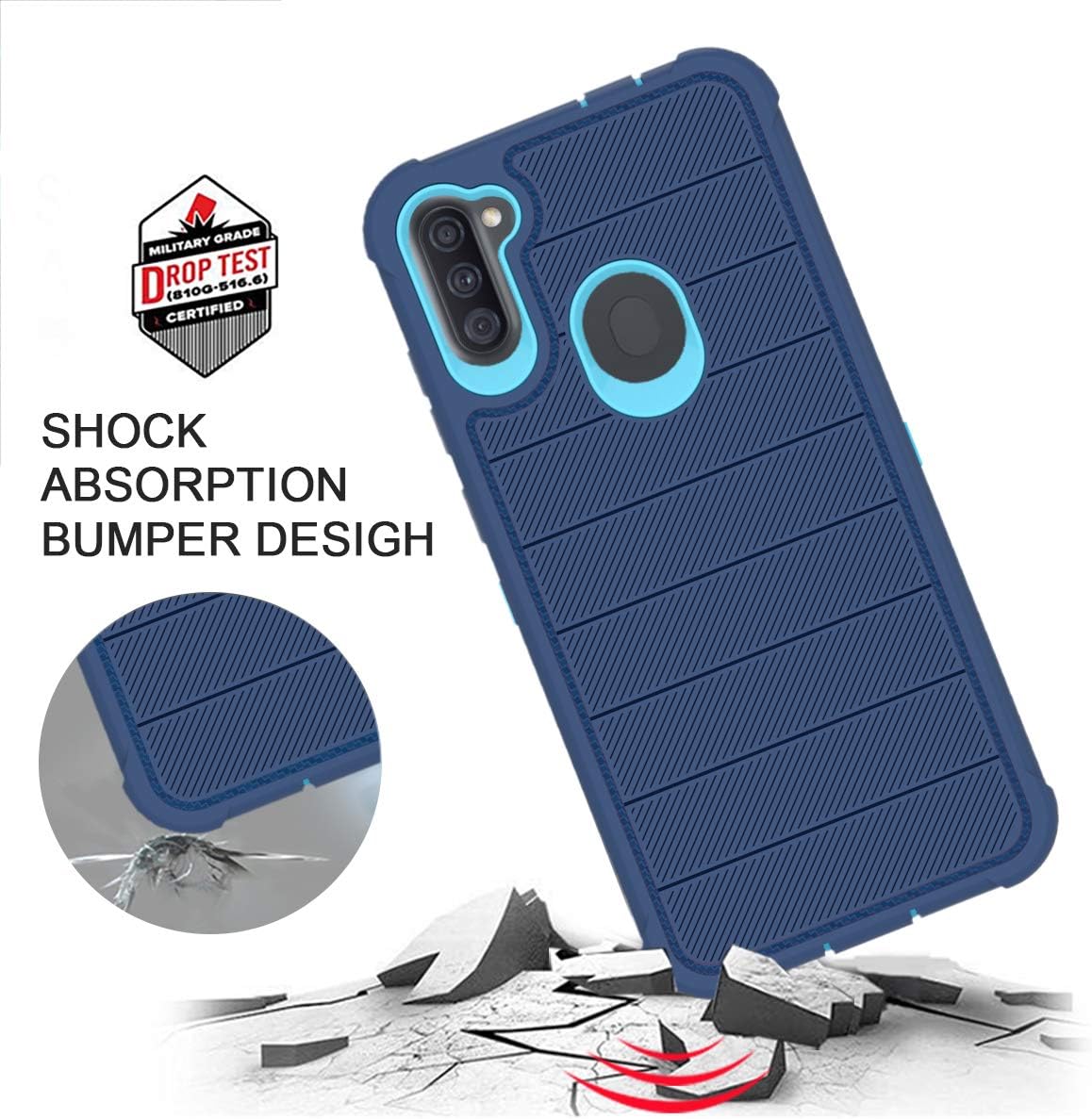 Samsung Galaxy A11 Phone Case, Cobalt Blue/Blue, Heavy Duty 3 Layer Shock Proof Protective Cover with HD Screen