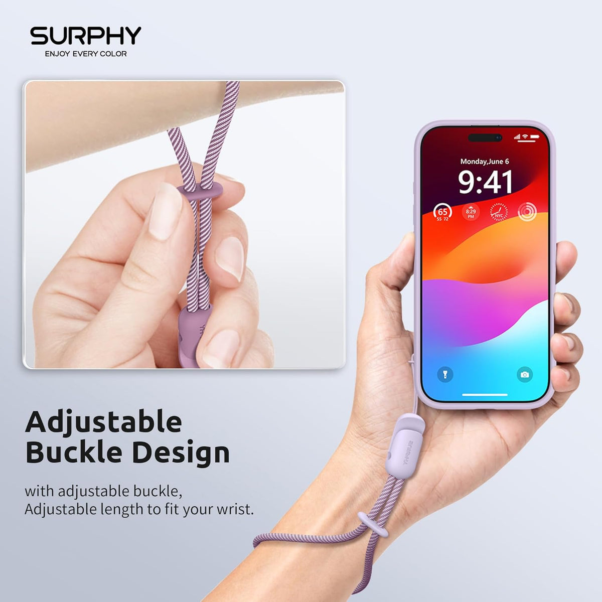SURPHY 2 Pack Phone Lanyard for Cellphone Case, Phone Wrist Strap for Case, Cellphone Strap with 2-Color Braided, Charm Wrist Lanyard for Women and Men, Lilac & Lilac Purple