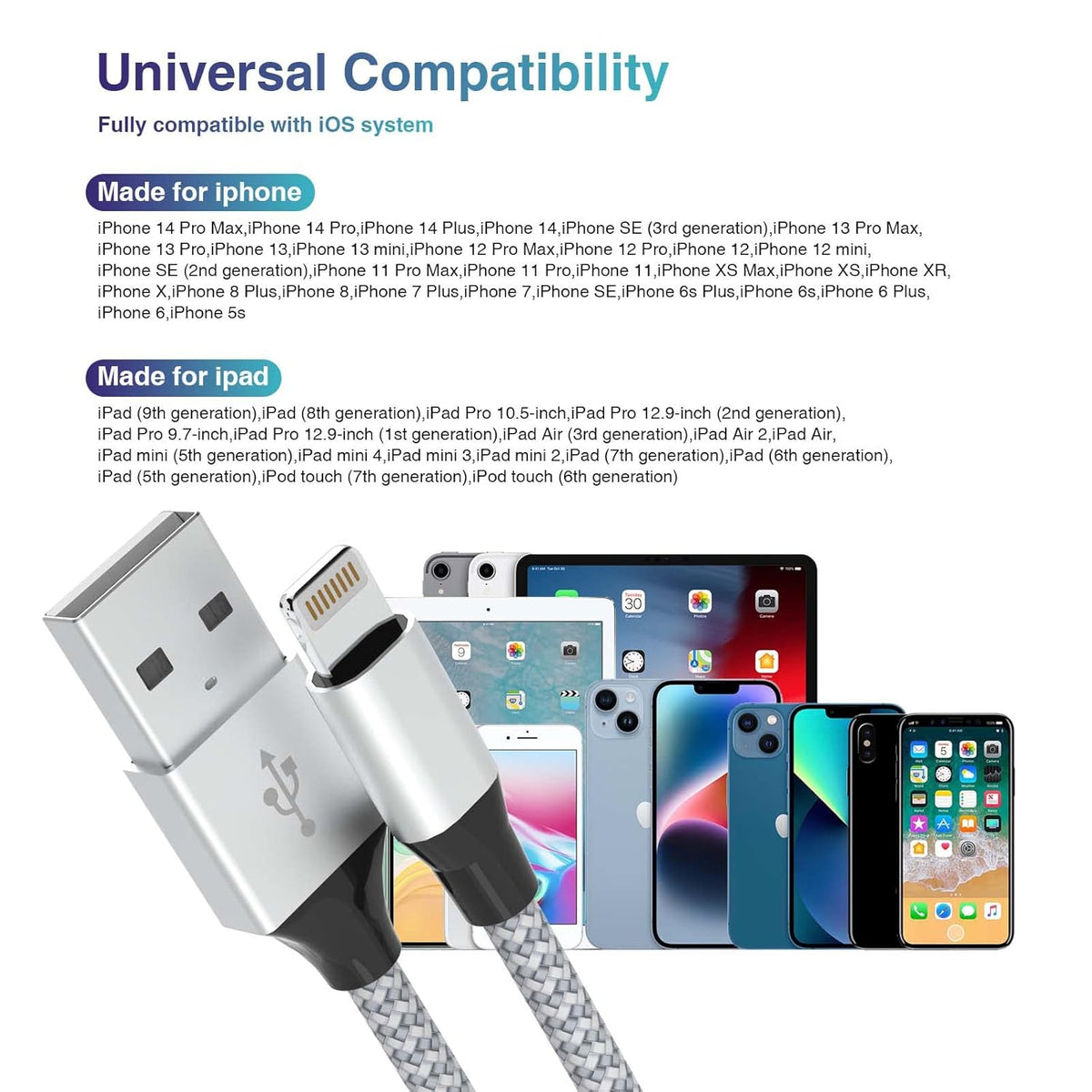 Durable 6ft iPhone Charger Cord 3Pack [Apple MFi Certified] Fast Charging Lightning Cable Compatible with iPhone