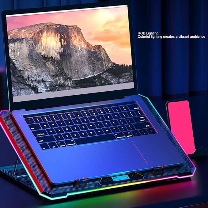 PUSOKEI Gaming Laptop Cooling Stand 10 Fans 5 Speeds RGB Light Strip 10 Modes with 2 USB Ports for 12-19 Inch Laptops Tablets Smartphones (14 Fans)