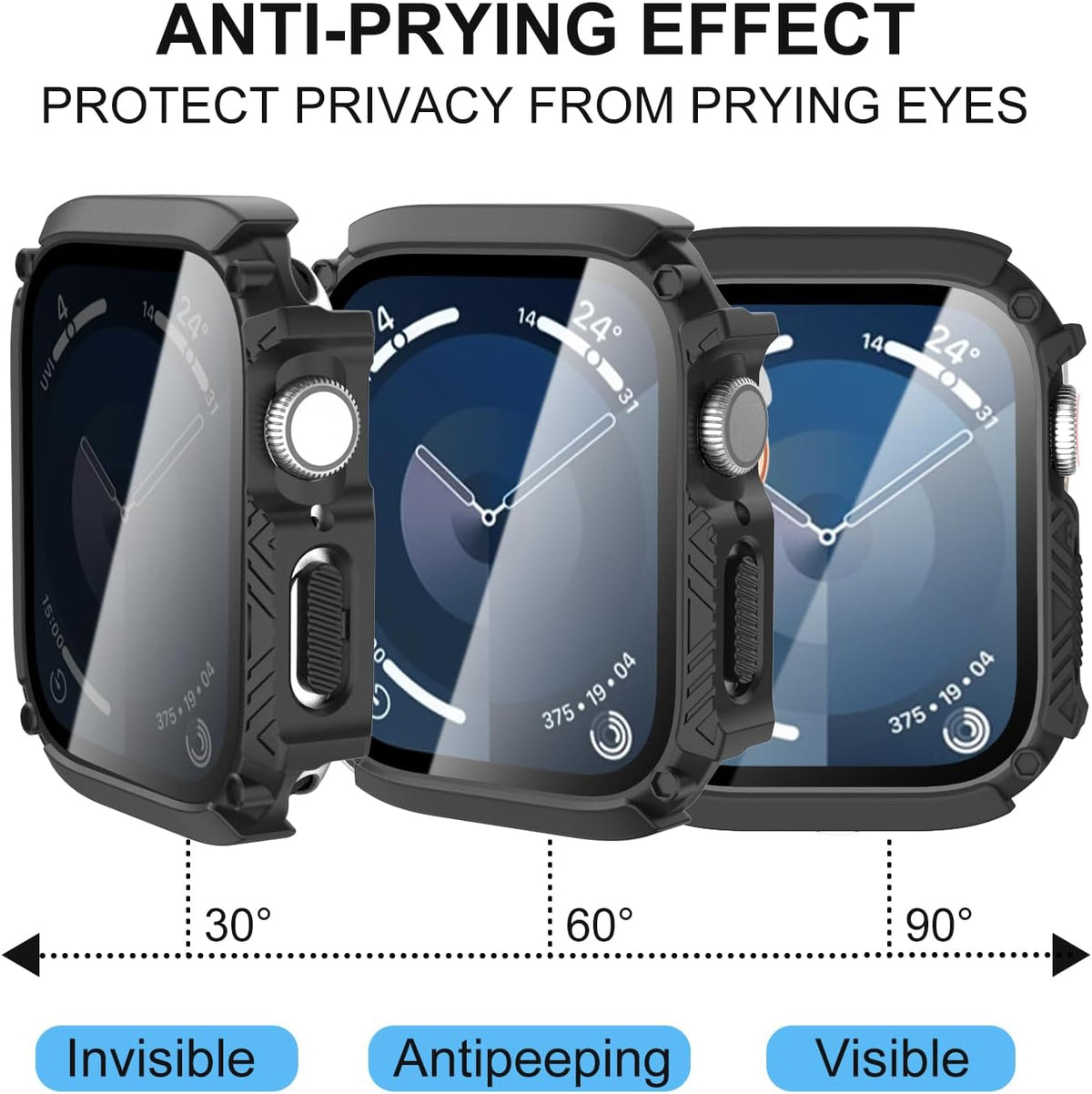 2-Pack Waterproof Case for Apple Watch Series 9 8 7, Ultra-Thin Tempered Glass Screen Protector for 45mm, Black