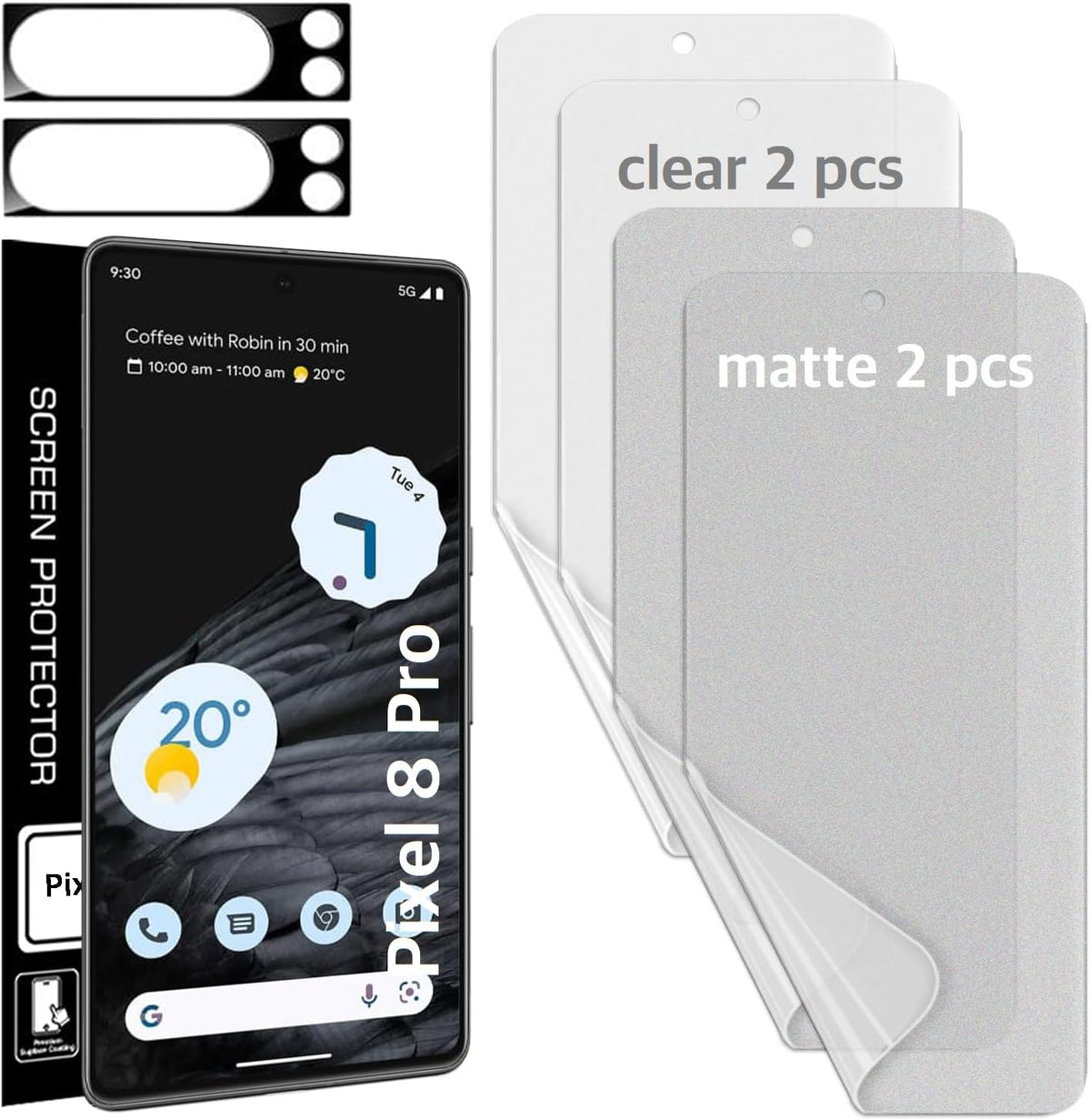 [2SET 6PCS] (2 Self Healing Clear TPU Film + 2 Anti-glare Matte TPU Film + 2 Lens Protector) Compatible with Google