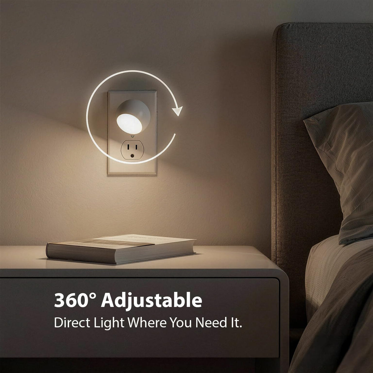 Mini LED Night Light Plug-in Smart Sensor Directional Lamp with 360° Rotating Head Auto Dusk to Dawn Lighting Energy Saving Pet Friendly Wall Light