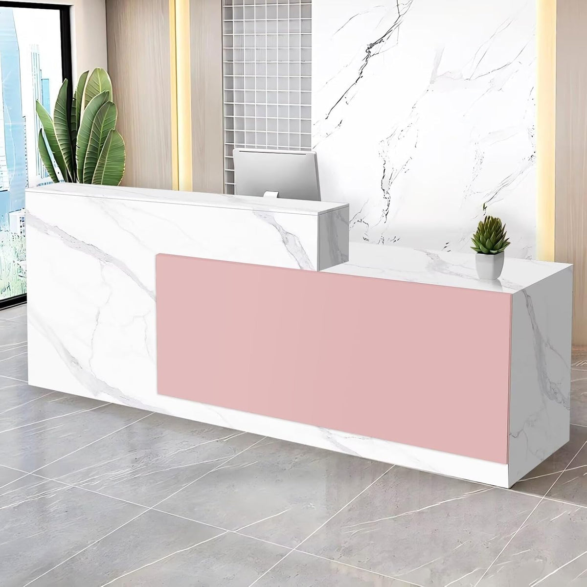 Reception Desk with Counter Modern Checkout Counter with Lockable Drawer Keyboard Tray Receptionist Desk for Office Salon Reception Table P Right 59inch/150cm