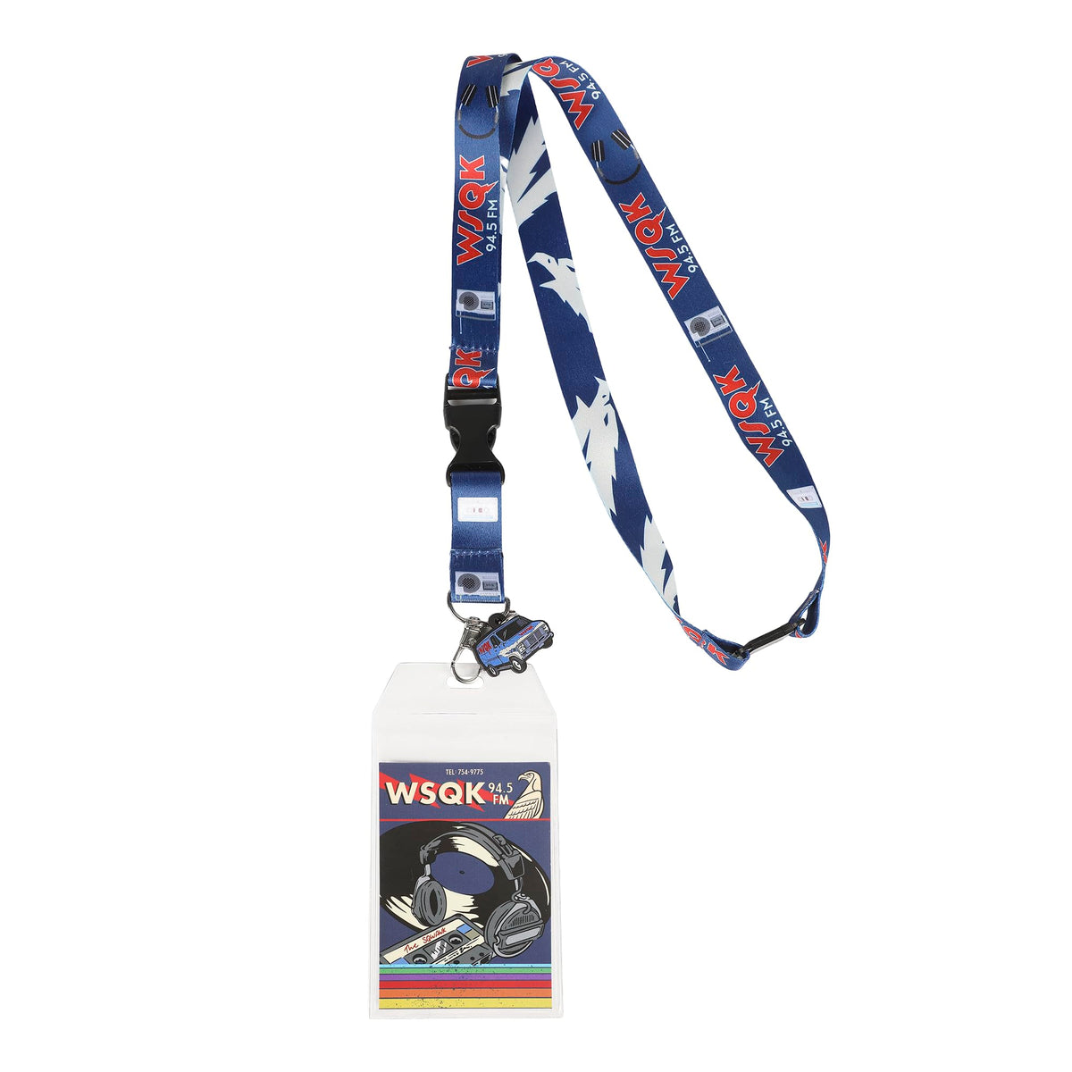Stranger Things Season 5 WSQK The Eagle 22-inch Lanyard with Clear ID Sleeve and Rubber Charm