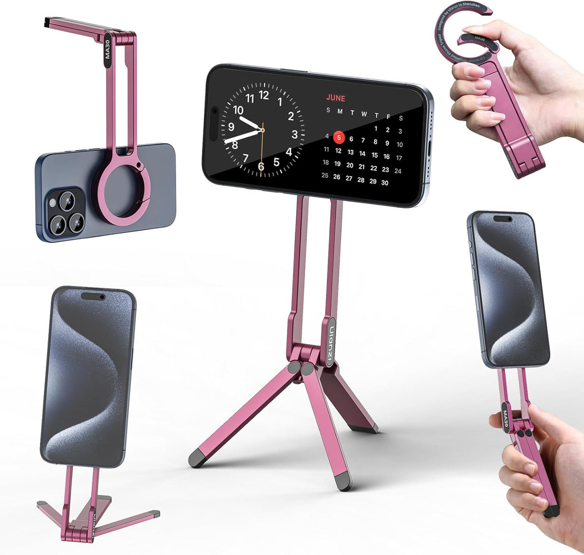 ULANZI MA30 Magnetic Phone Tripod Stand for iPhone - Aluminium Maglock Smartphone Mini Tripod Pocket Cell Phone Stand Strong Magnet Quick Mount Compatible with iPhone 16 15 14 13 12 Series, Pink