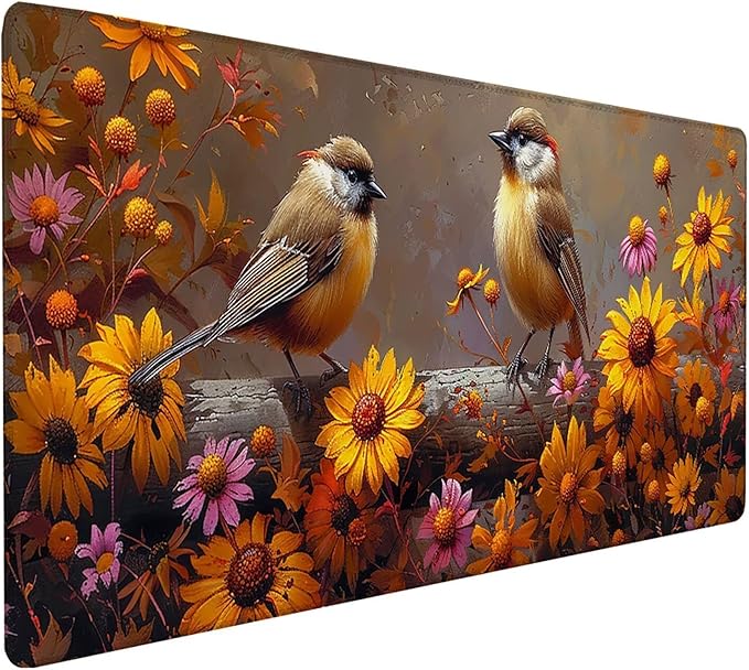 Yellow Mouse Pad Large 40x16 in Gaming Mousepad with Non-Slip Rubber Base Waterproof Smooth Surface Desk mat Extended Desk Mat with Stitched Edges Computer Accessories Gifts for Men Bird 3-4328