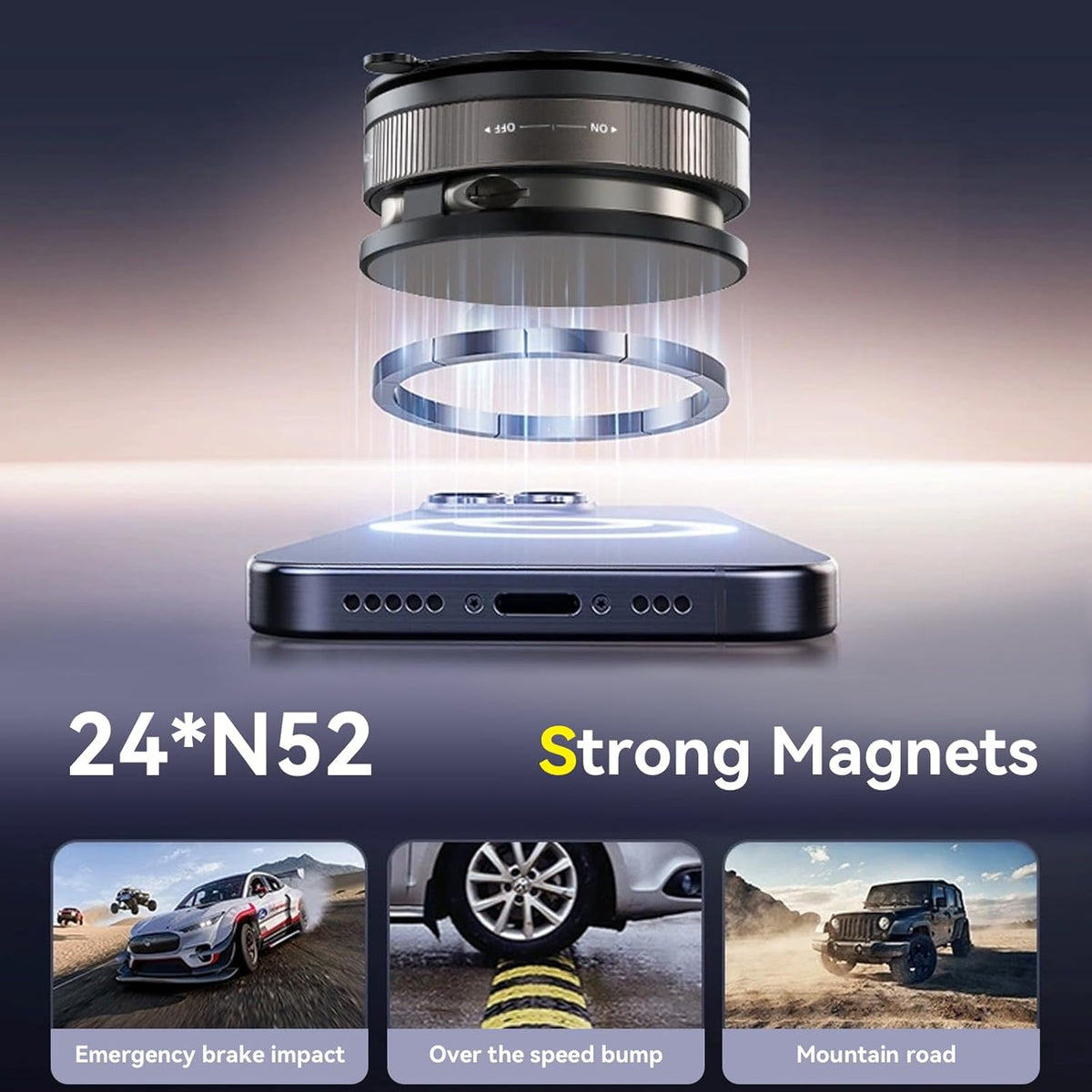 Upgraded 360° Nano Gel Vacuum Magnetic Car Phone Holder Ultra Strong Suction Magnetic Force for MagSafe, iPhone 16 Pro Max, Android - Foldable Retractable Mount for Car/Dashboard/Gym/Mirror(Black)
