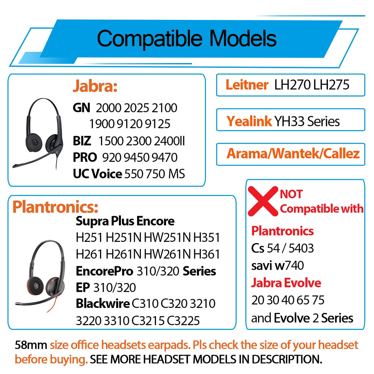 Ear Cushions Replacement for Plantronics Headset, Foam Ear Pads for Plantronics HW251N HW261N HW510 HW520 Blackwire 3210 3220 3320 C320 C3225 Jabra