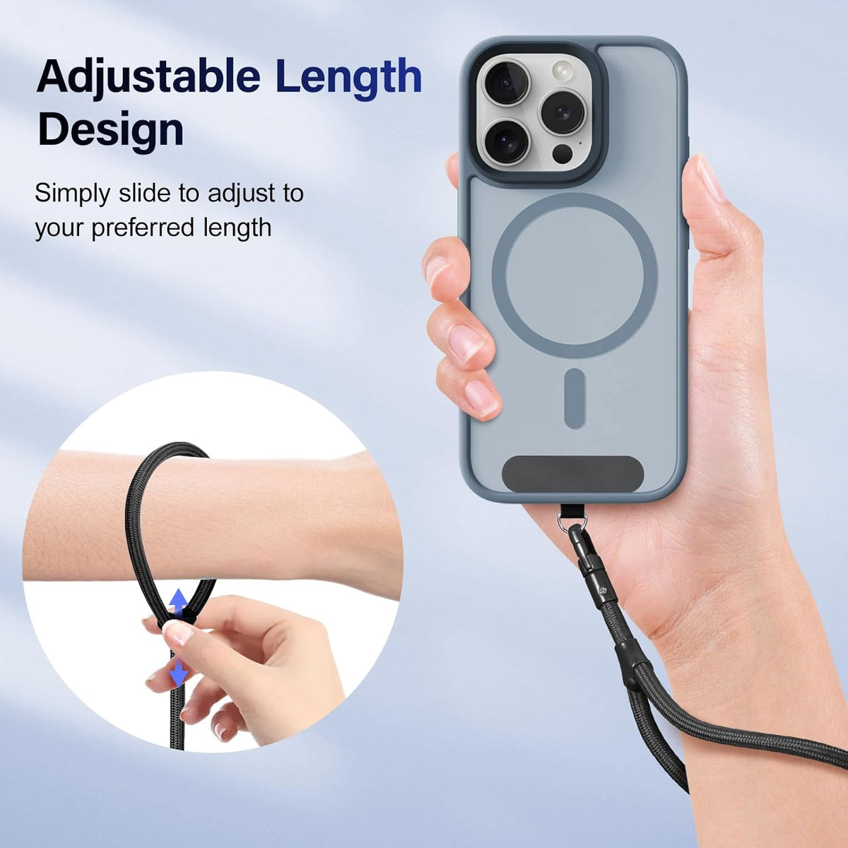 Phone Wrist Strap, Universal Adjustable Hand Wrist Strap Lanyard for iPhone 16 and Most Smartphones, Multifunctional Patch Lanyard with Phone Tether Tab for Women and Men, Black