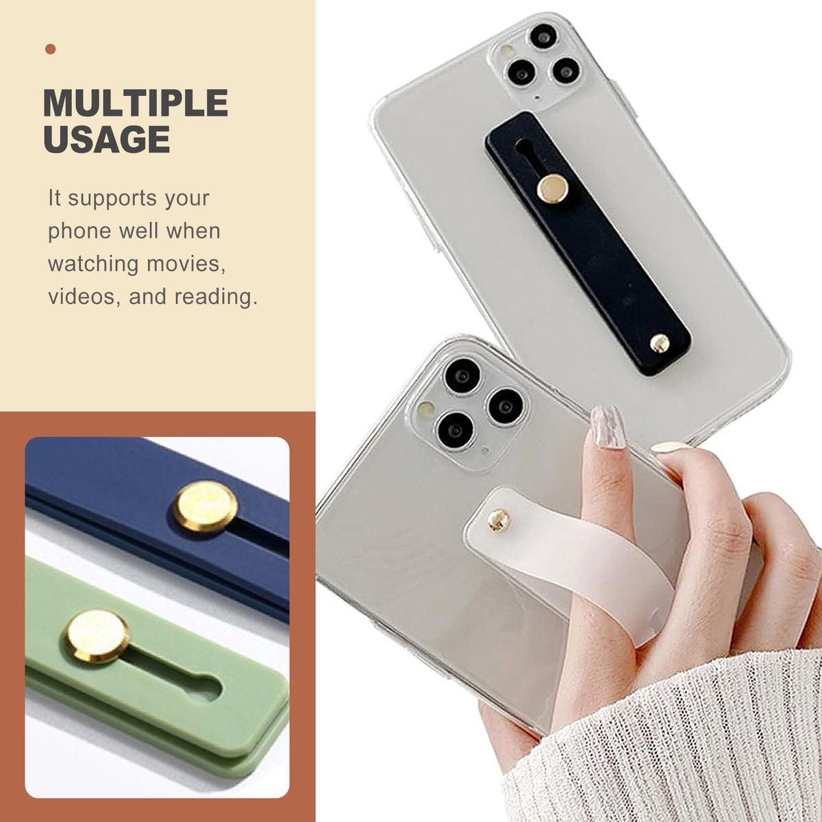 QivaZira 12 Pack Phone Finger Strap Silicone Grip Loop Holder for Universal Cell Phone Case Adhesive Back Loop for One Hand Operation Mobile Phone