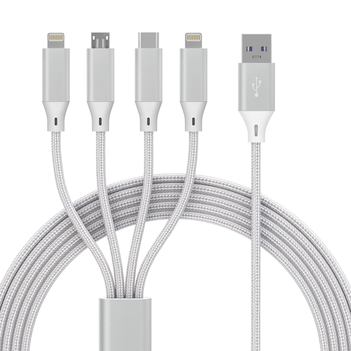 Multi Charging Cable, 4 in 1 Nylon Braided [MFi Certified] USB Fast Charging Cords, 2M/6FT for iPhone Android Tablets
