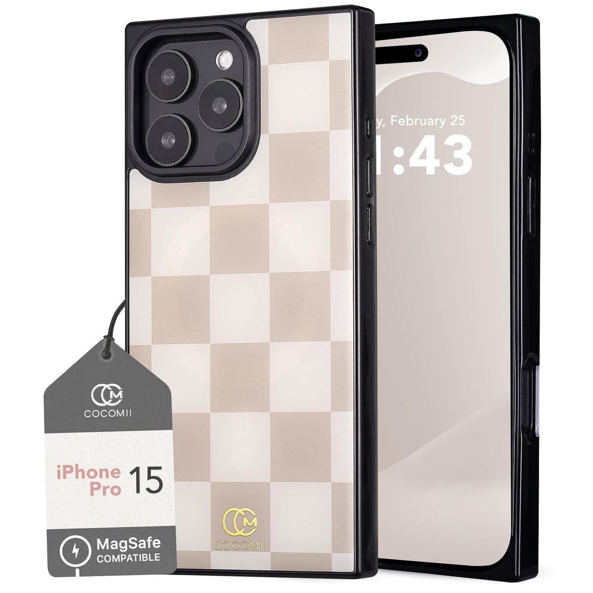 Cocomii Rectangle Case For Iphone 15 Pro, Compatible With Magsafe, Neutral Checkered