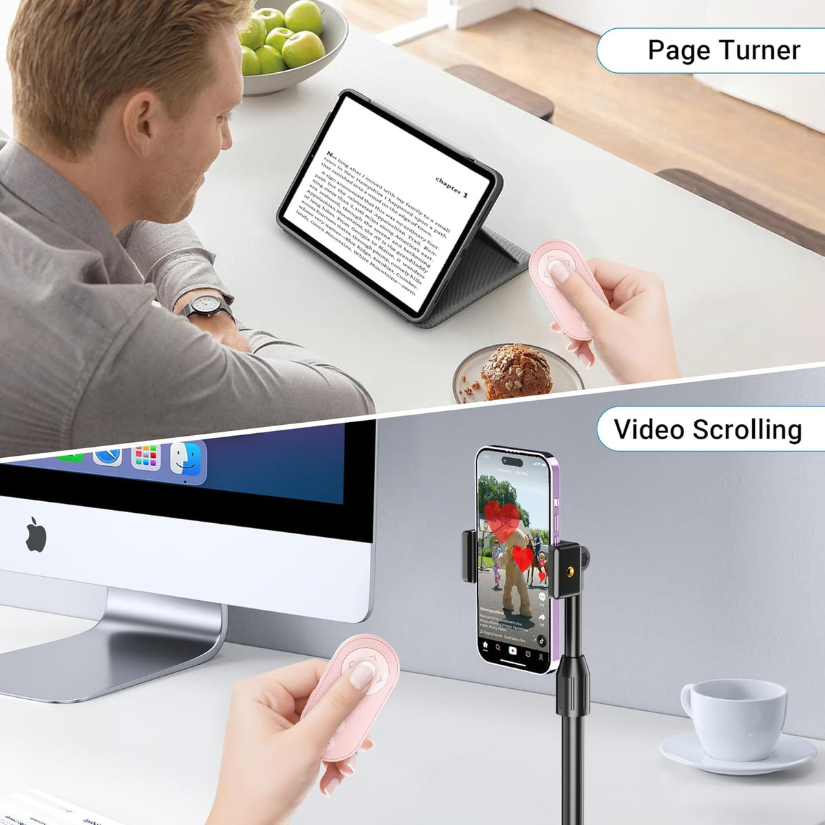 Wireless Camera Remote Control with Zoom for iPhone & iPad, Versatile Shutter with Front/Rear Camera Switch for Photo & Video, Smartphone Remote Clicker for TikTok