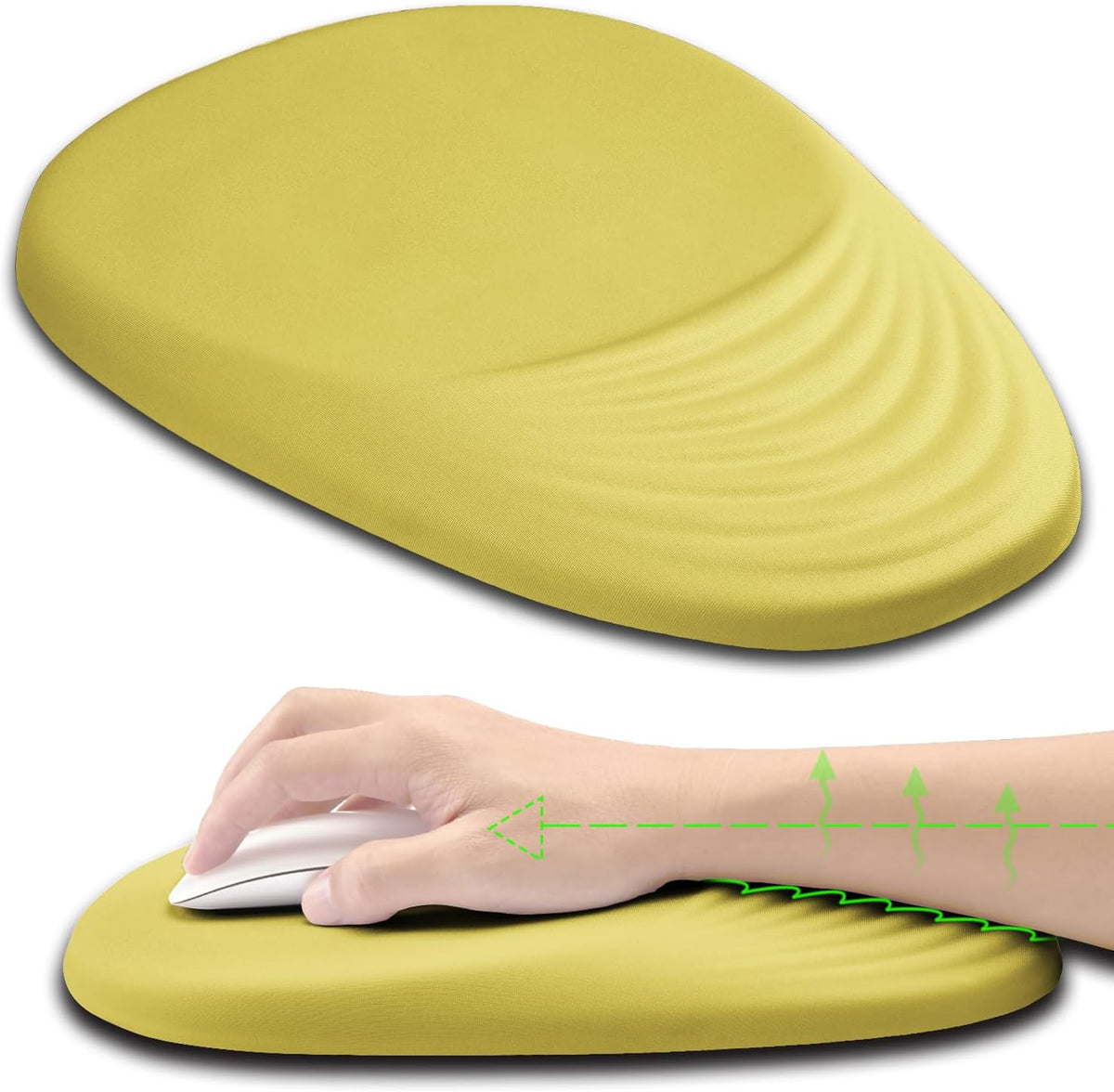 Ergonomic Mouse Pad Wrist Support, Yellow Mouse Pad with Wrist Rest, Foam Massage Design & Non-Slip PU Base MousePads for Pain Relief, Desk, Office, Home