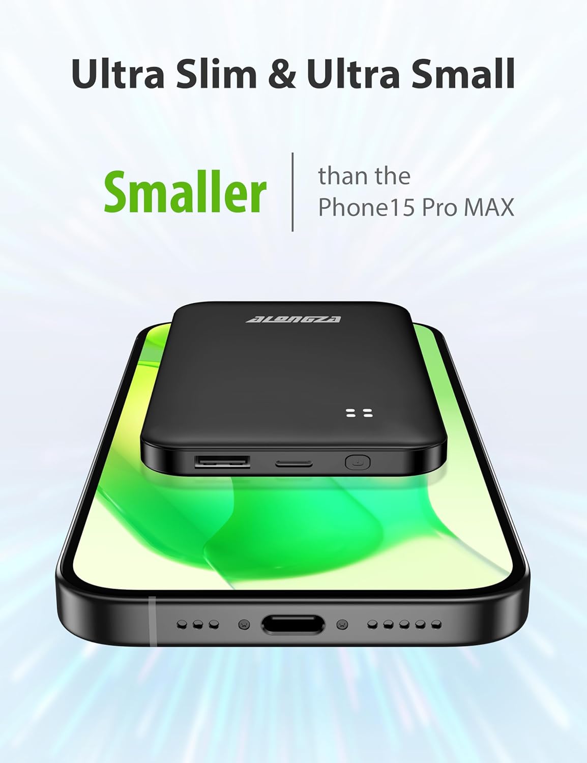 Alongza Portable Charger Built-in Cables and AC Wall Plug, Slim Fast Charging Power Bank 10000mAh, Lightweight USB C External Battery Pack Compact Travel Cell Phone Charger