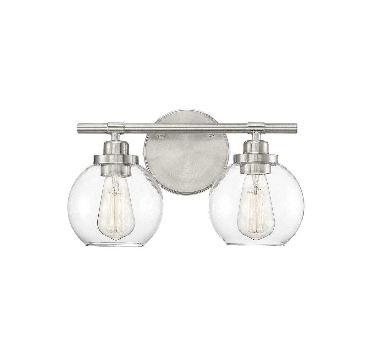 Savoy House 8-4050-2-SN Carson Mid-Century Modern Clear Glass Bathroom Vanity, 2-Light 120 Total Watts, 9" H x 14" W, Satin Nickel