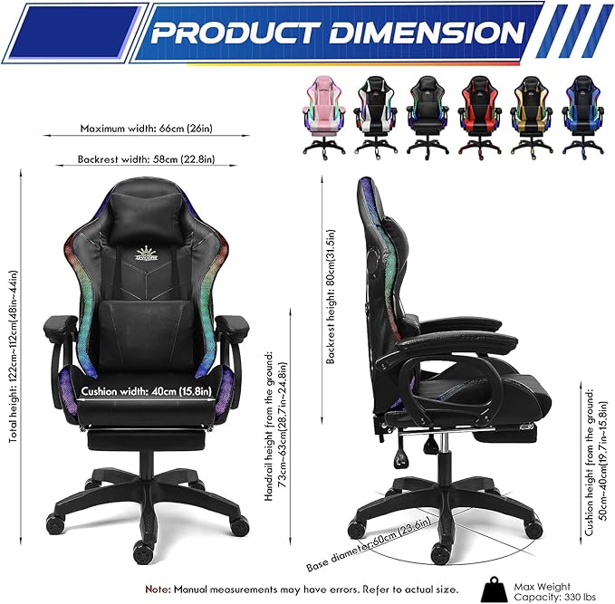 RGB Gaming Chair with Massage and Footrest Large Ergonomic Computer Desk Chair Video Gaming Chair with Speakers and Lumbar Support Height &amp Angles Adjustable Reclining Gamer ChairPink