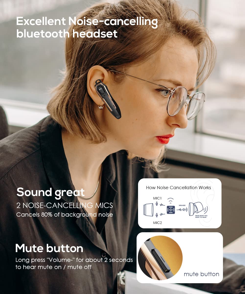 Micool Trucker Bluetooth Headset, Noise Cancelling Single Ear Headset, 30H Talking Time, Hands Free Bluetooth Earpiece for Cell Phones