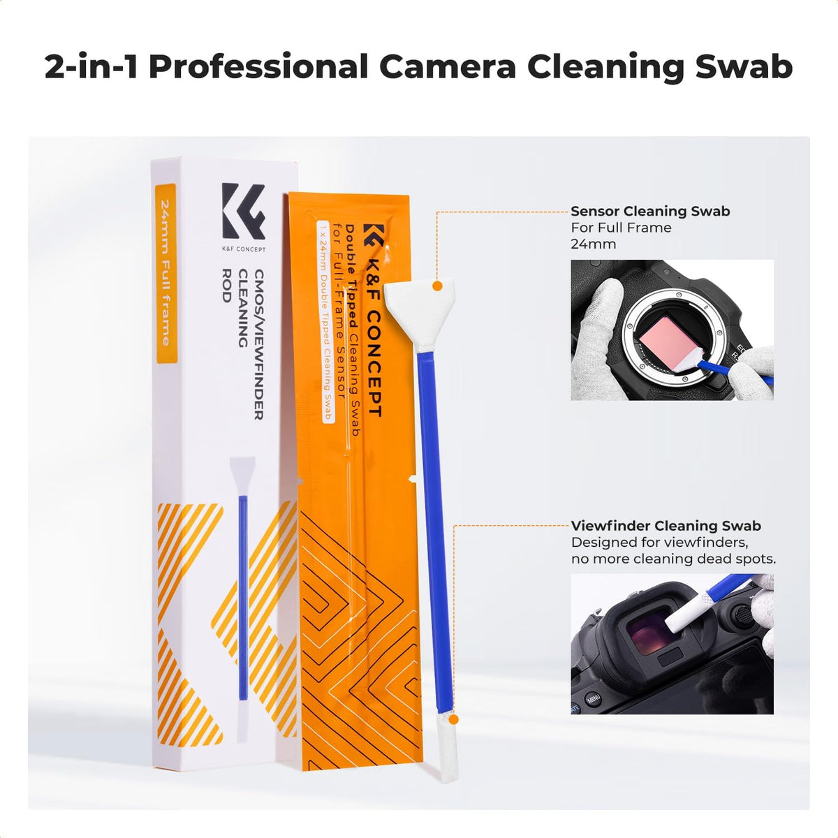 K&F Concept 2-1 24mm Full Frame Sensor Cleaning Swab & Viewfinder Cleaning Swab, DSLR SLR Digital Camera CMOS and CCD Sensor Cleaning Swab Kits for Nikon Sony Canon Camera Clean