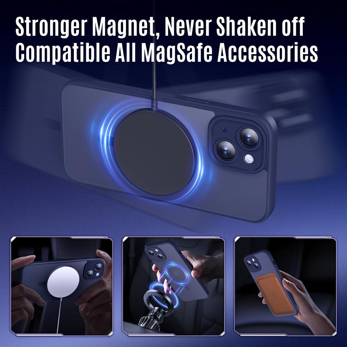 Designed for iPhone 13 Case, Compatible with MagSafe, with Privacy Screen Protectors X2, [Camera Protection] [15FT Military Drop Protection] Shockproof Phone Case, 6.1", Navy Blue