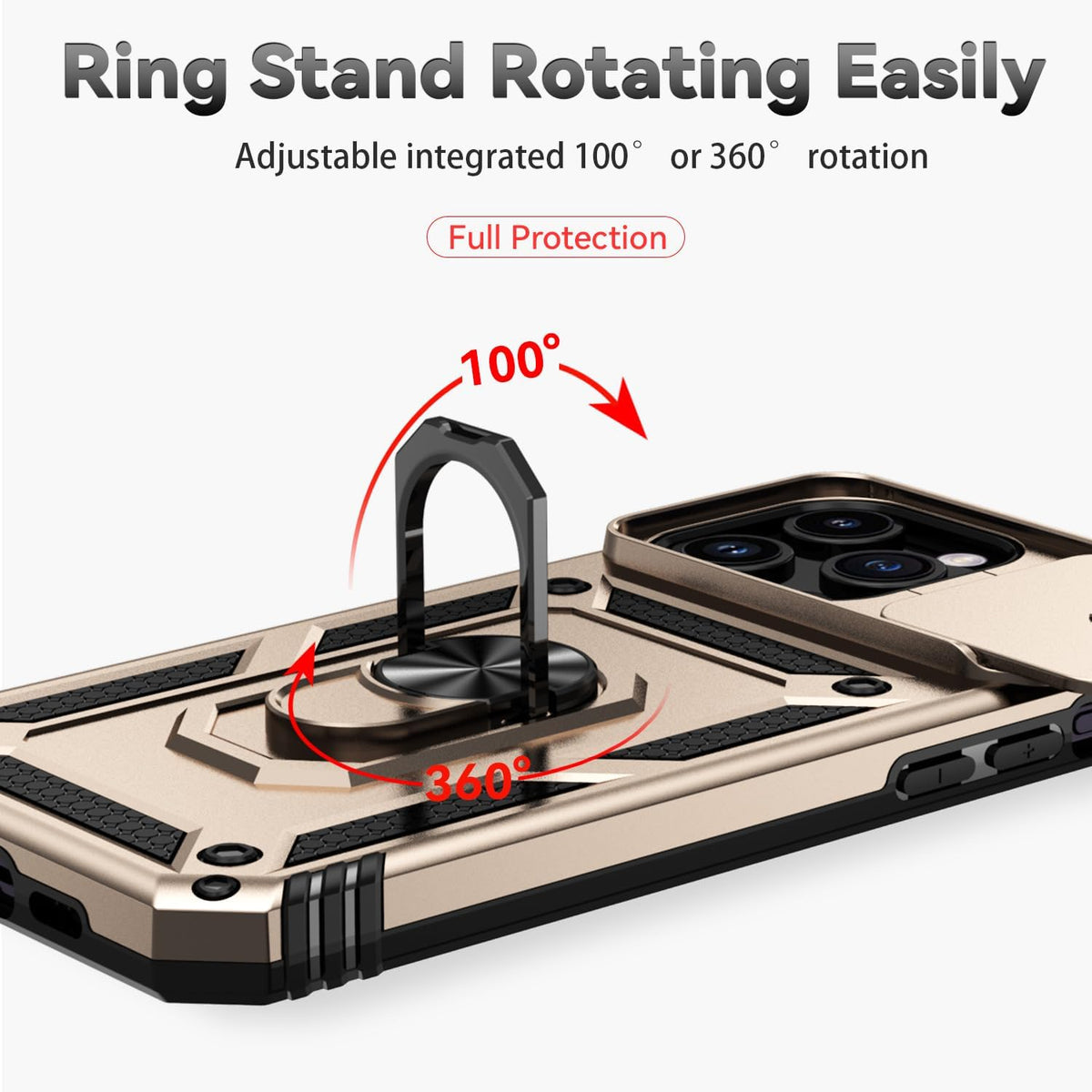 Hitaoyou iPhone 15 Pro Case with Camera Cover & Kickstand, Military Grade Shockproof Heavy Duty Protective Case