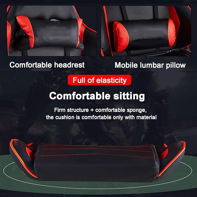 Office Chair Gaming Chair Computer Chair PU Leather Gaming ChairHigh Back Gamer Chair Racing Style Game Chair with Lumbar Pillow HeadrestE-Sports Swivel Chair Recliner Ergonomic Office Cha
