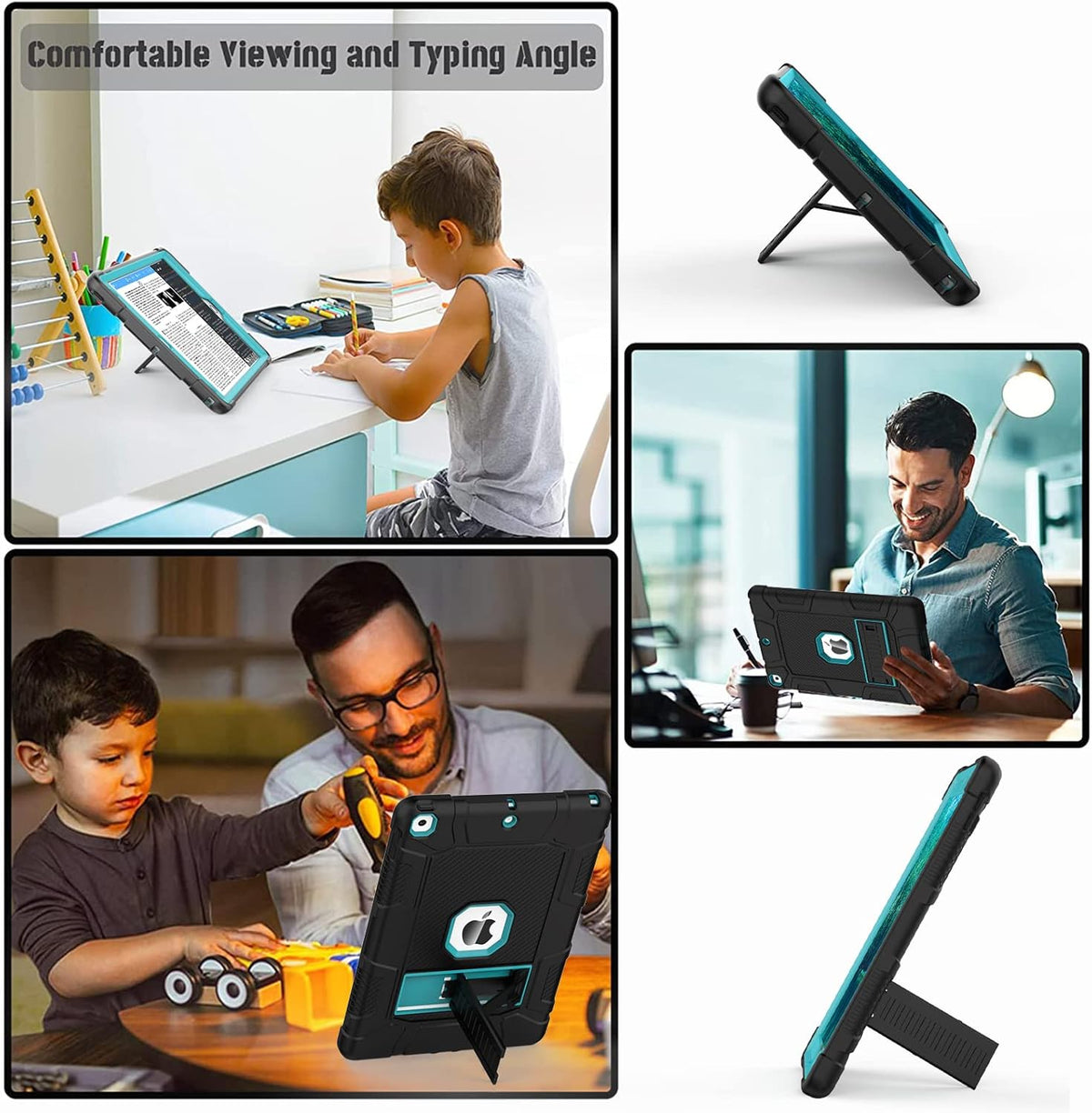 Rantice iPad 9th Generation Case, iPad 8th Generation Case, iPad 7th Generation Case, Hybrid Shockproof Rugged Drop Protection Cover with Kickstand for iPad 10.2'' 2021/2020/2019 (Black + Dark Blue)