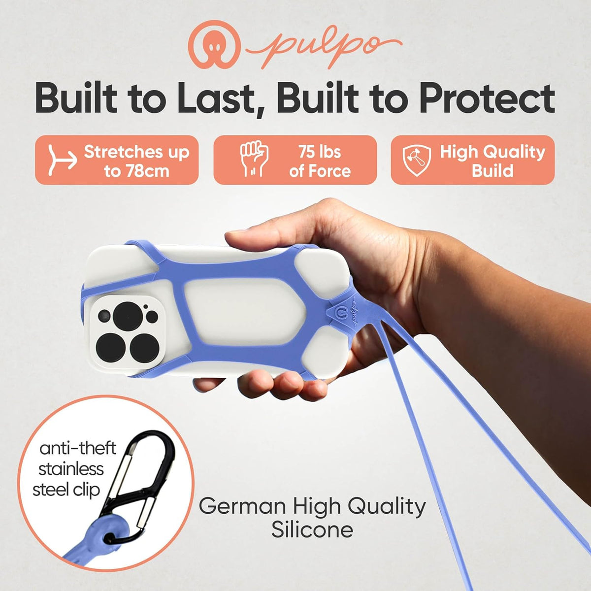 Pulpo Safety Cell Phone Lanyard Lavender Fits Smartphones 6.1" to 6.8” - Anti Theft Phone Strap for Men & Women, Lanyards for Phones, Hiking Phone Holder & Cellphone Lanyard, Silicone Crossbody Straps