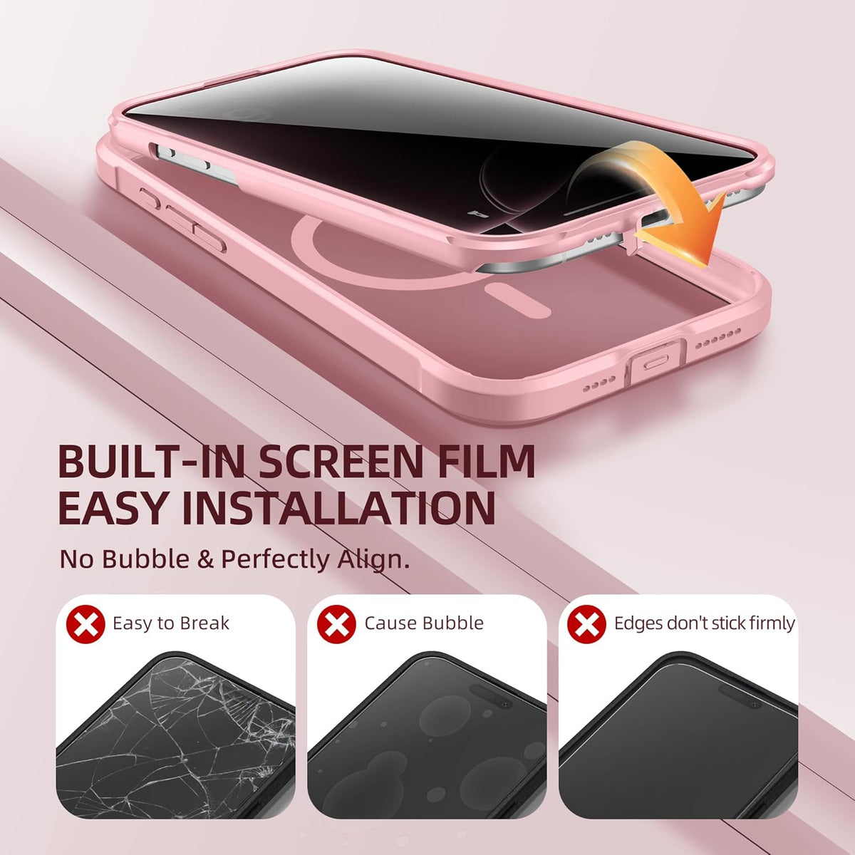 BERFY Magnetic for iPhone 16 Pro Case, Compatible with MagSafe, Built-in Privacy Screen Protector and Upgraded Camera Protection, Anti-Spy Full Body Shockproof Phone Case for 16 Pro 6.3", Pink