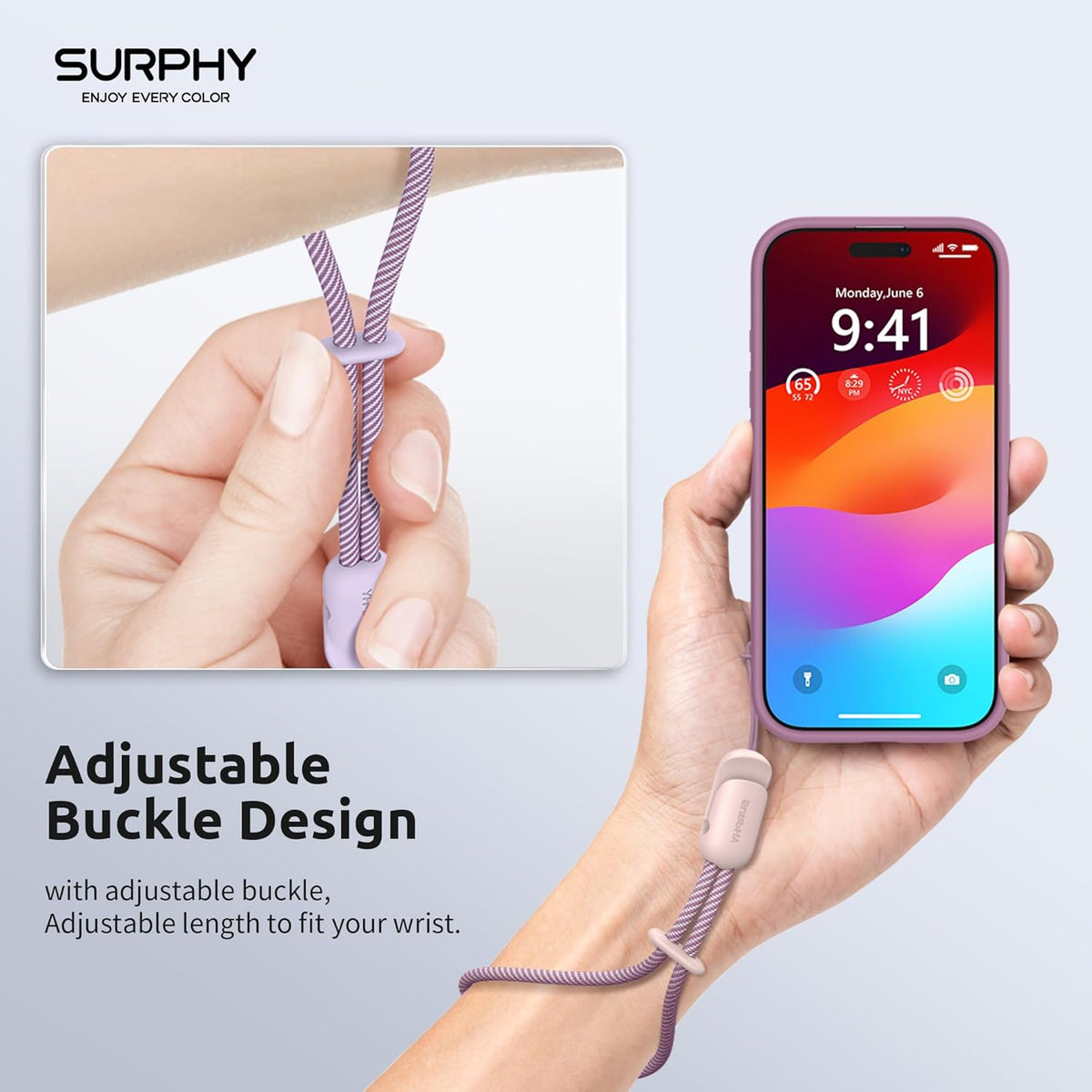 SURPHY 2 Pack Phone Lanyard for Cellphone Case, Phone Wrist Strap for Case, Cellphone Strap with 2-Color Braided, Charm Wrist Lanyard for Women and Men, Pink & Lilac