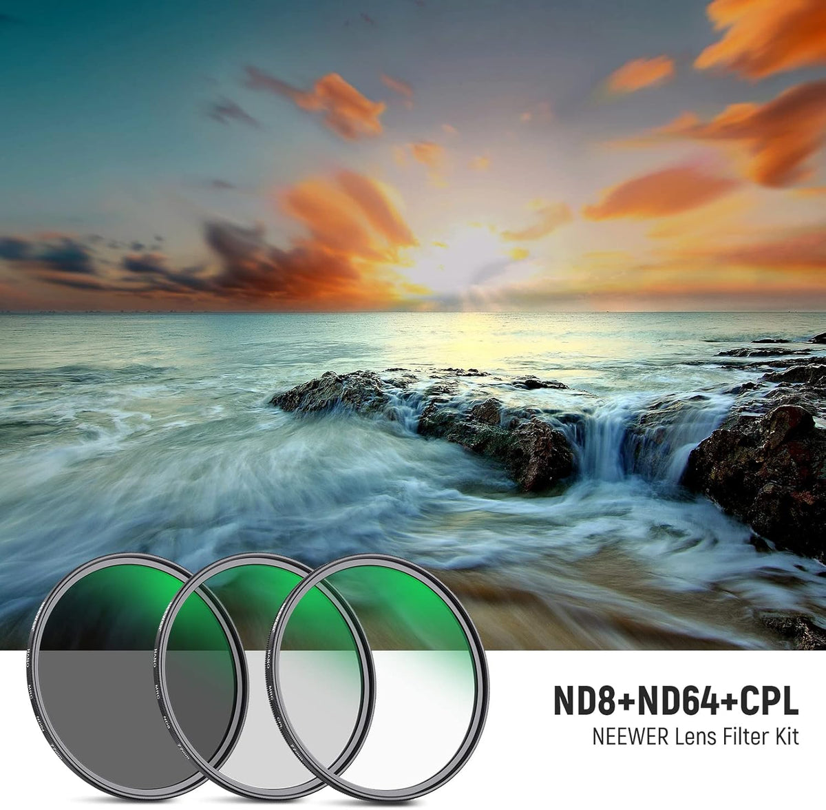 NEEWER 77mm Lens Filter Kit - ND8 ND64 CPL, Neutral Density + Circular Polarizer with 30 Layers Nano Coating