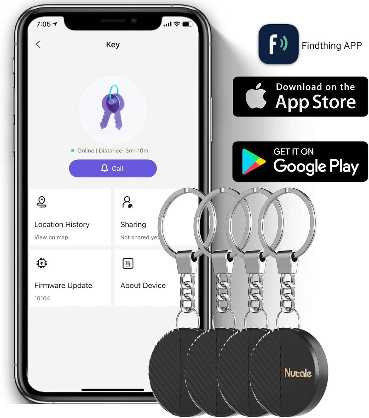 Mate Key Finder, Bluetooth Tracker with Key Chain for Keys, Pets, Wallets, Tablets, Batteries Included (4)