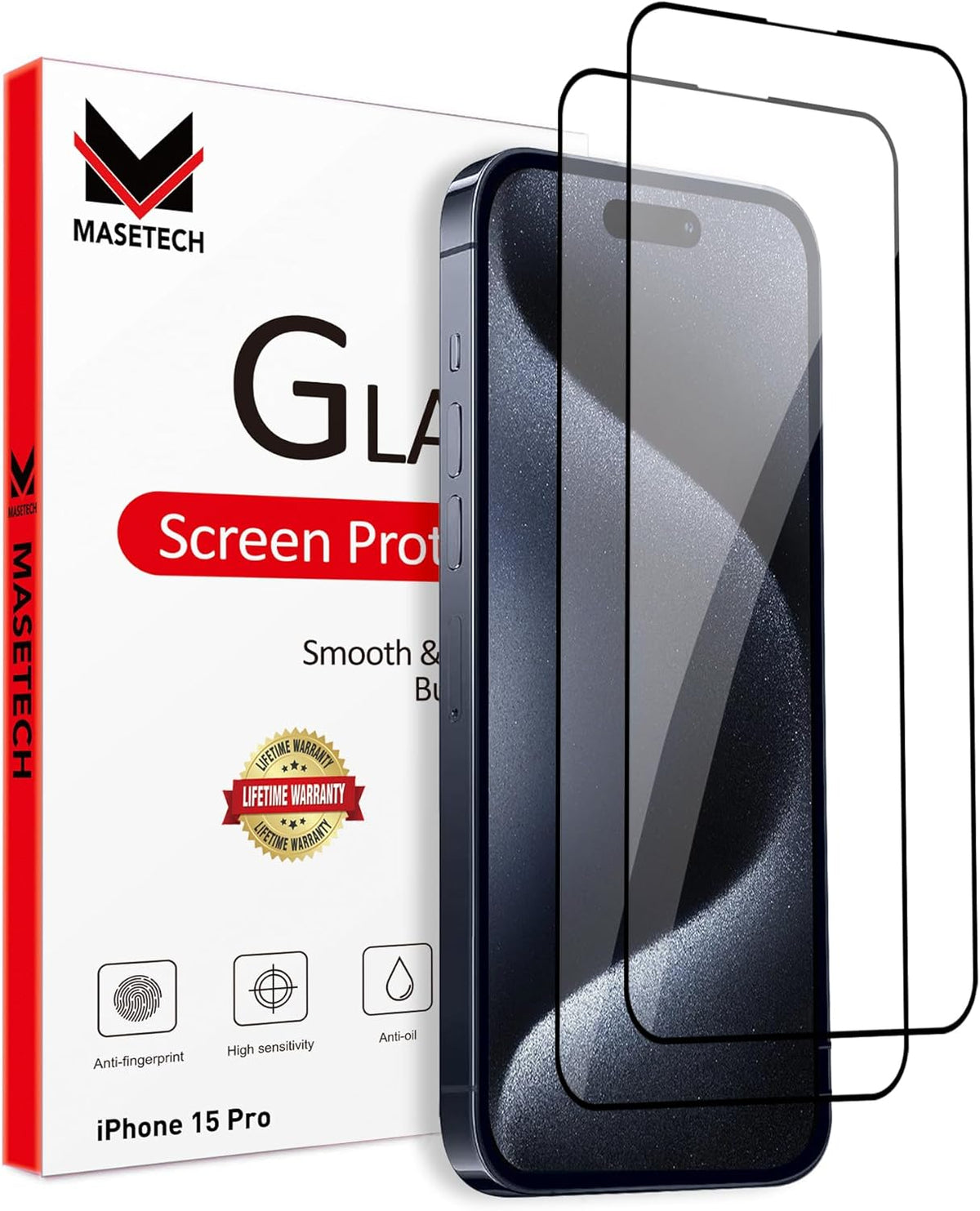 Apple iPhone 15 Pro Tempered Glass Screen Protector (2 Pack) - Durable, high clarity, and easy to install.