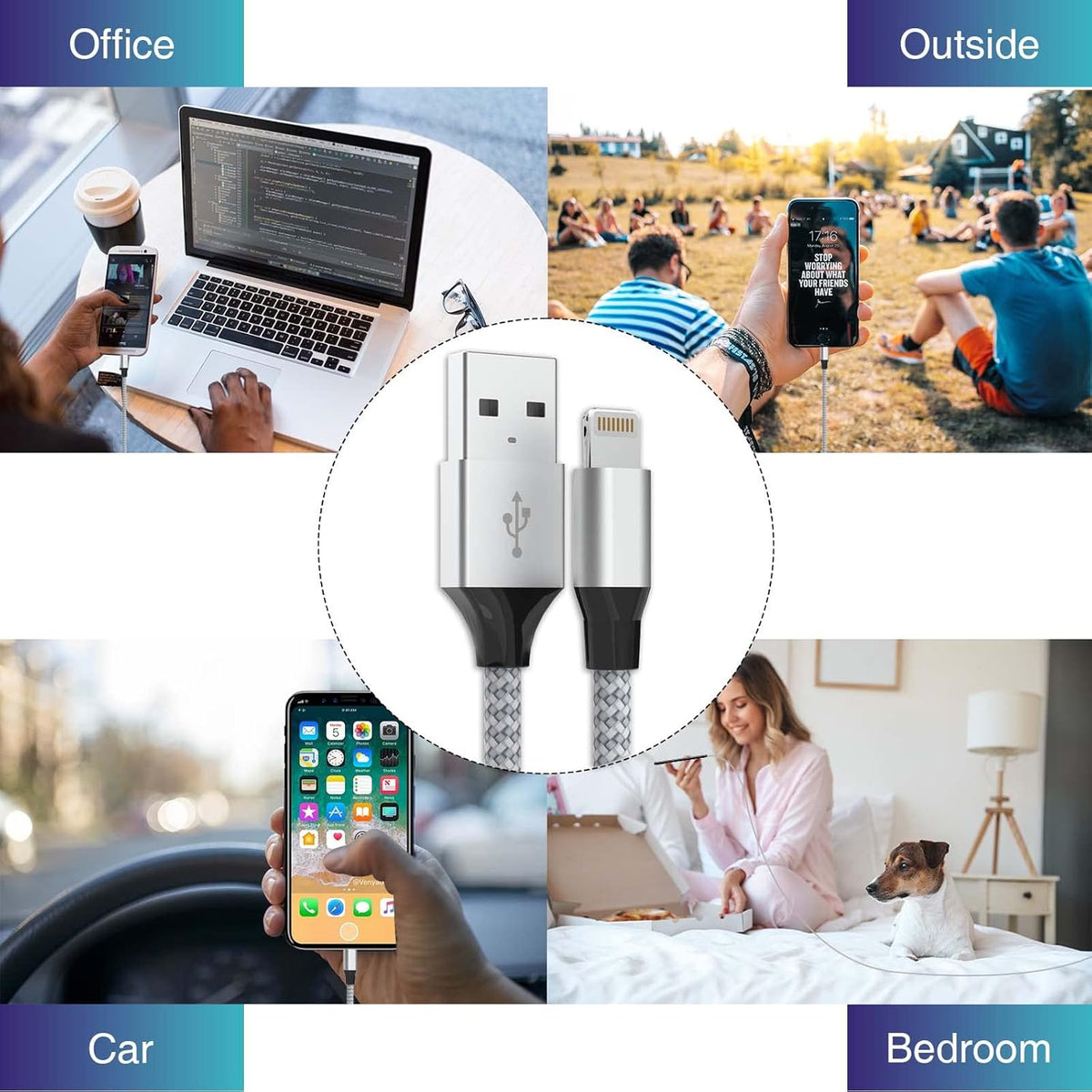 Durable 6ft iPhone Charger Cord 3Pack [Apple MFi Certified] Fast Charging Lightning Cable Compatible with iPhone