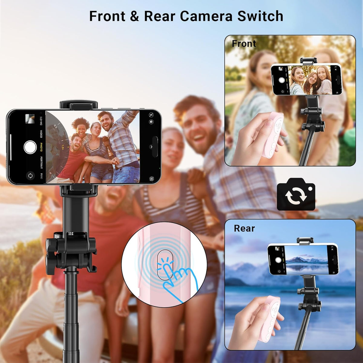 Wireless Camera Remote Control with Zoom for iPhone & iPad, Versatile Shutter with Front/Rear Camera Switch for Photo & Video, Smartphone Remote Clicker for TikTok