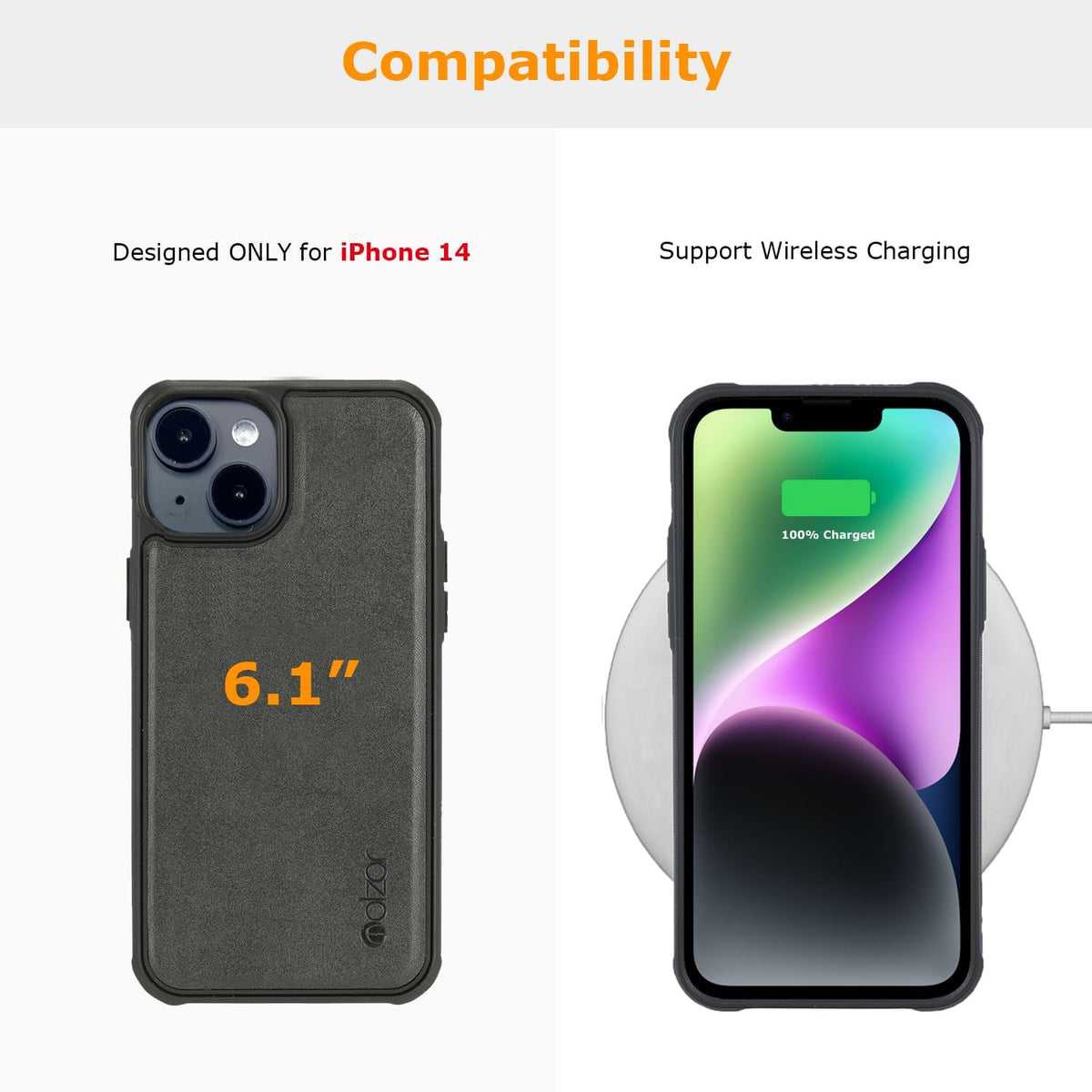 Molzar MagBig Series Case for iPhone 14, Black, Wireless Charging Support, Built-in Metal Plate for Magnetic Car Mount.