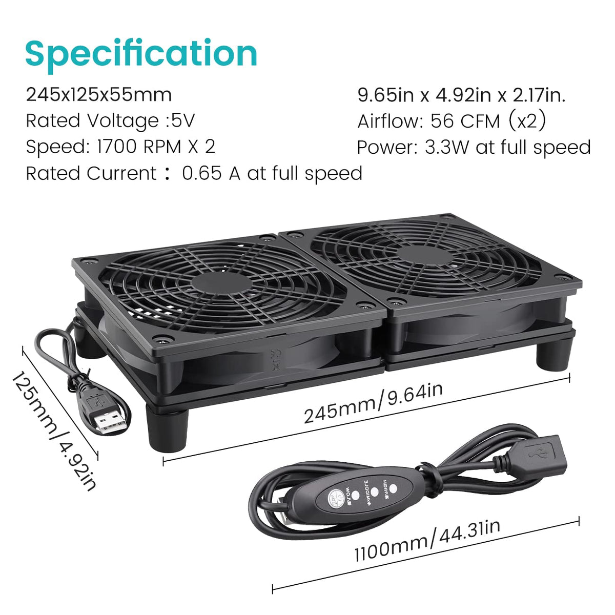 Wathai High Airflow Router Cooling Fan for Computer Cooler TV Small Box DC 5V USB Power 120mm 240mm Fan with Multi Speed Controller