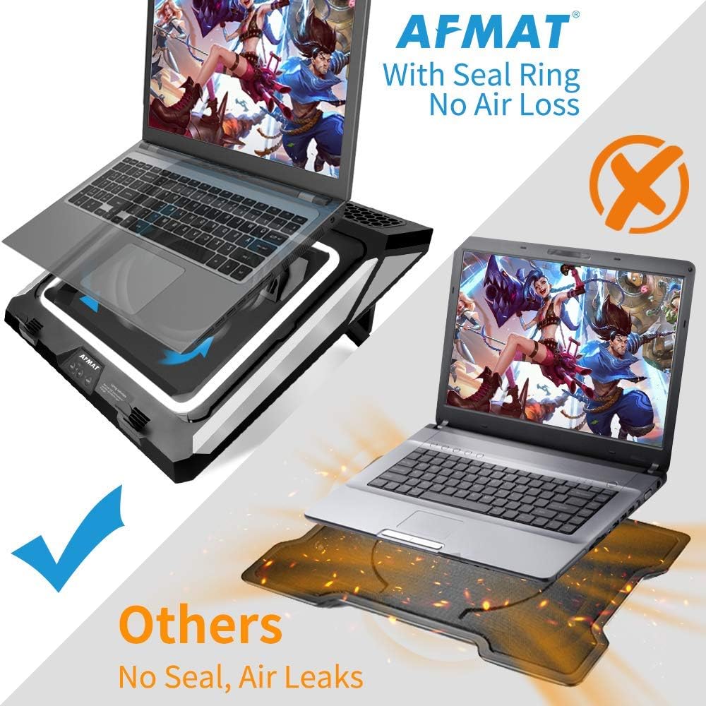 AFMAT Gaming Laptop Cooling Pad, 4500RPM Laptop Cooling Pad with Turbo-Fans, USB Ports, Colorful Lights - CPU Temperature Drops 20-30 ℃ Within Seconds - for 14-17.3 inch Laptops