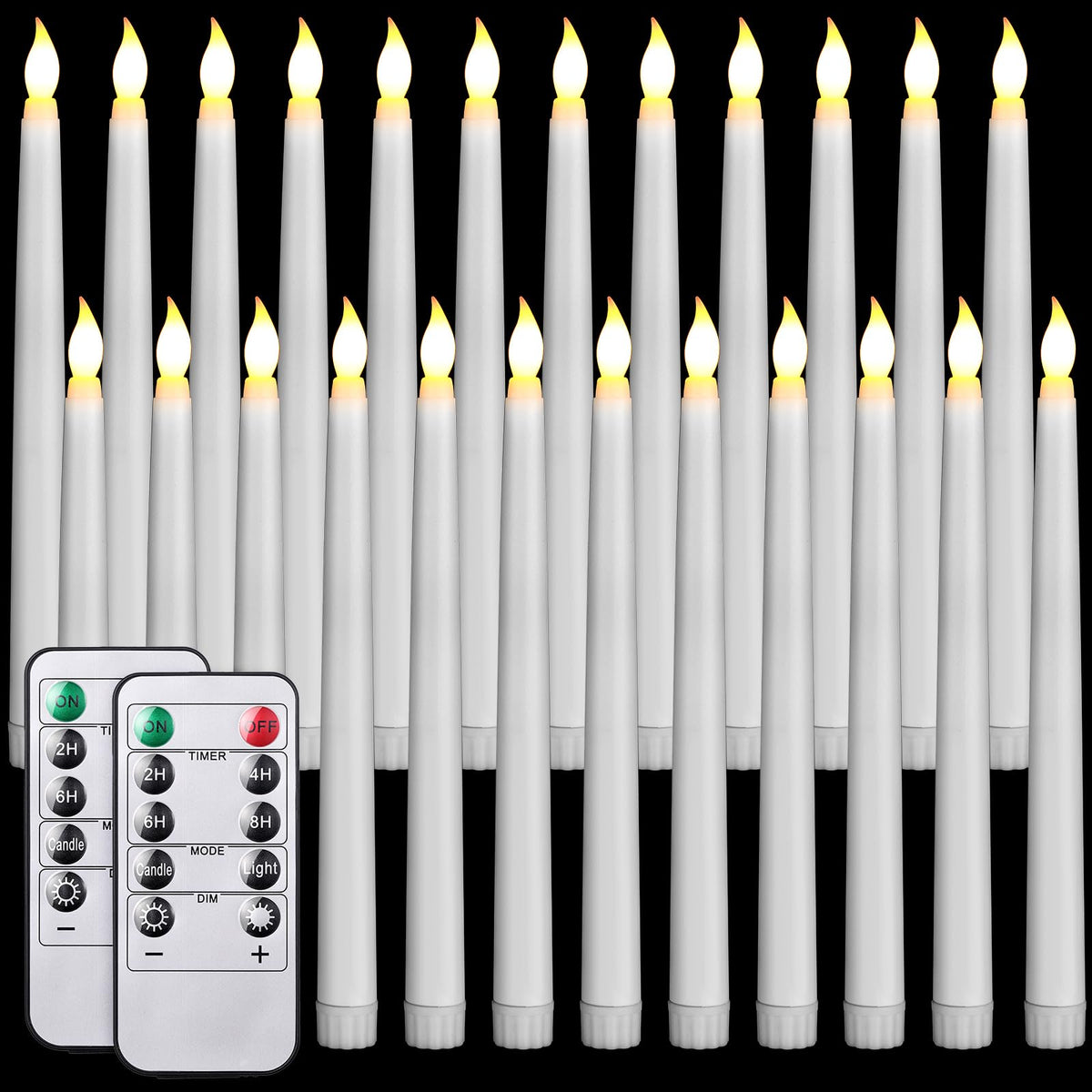 Tuanse 24 Pack Flameless Flicker Taper Candles Bulk With Remote And Timer, Battery Operated Led Warm White Taper Candles Light F